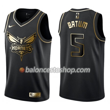 Camiseta Hombre NBA Charlotte Hornets Nicolas Batum 5 Nike Negro Golden Edition Swingman